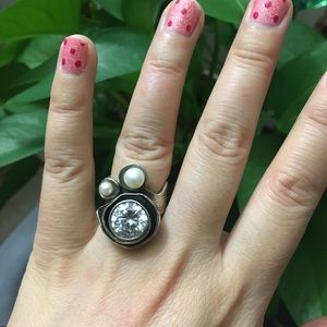 SOLD! Sterling Silver, Pearl & Cubic Zirconia Ring